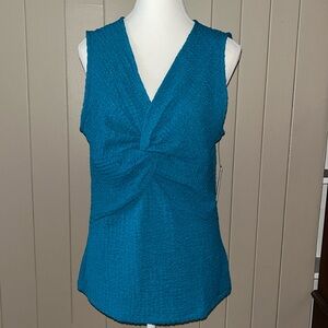 Calvin Klein Teal-Blue Twist-Front Sleeveless Top – Chic & Textured- M